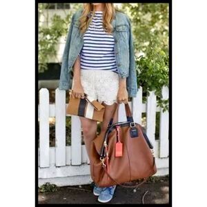 NWT Club Monaco Lyndsey Lined Crochet Shorts Drawstring Scallop Hem White Large